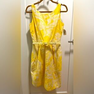 NWT yellow and white dress with matching belt and pockets